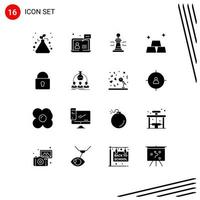 Modern Set of 16 Solid Glyphs and symbols such as lock gold help finance king Editable Vector Design Elements