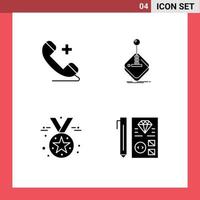 Editable Vector Line Pack of 4 Simple Solid Glyphs of medical award hospital gaming star Editable Vector Design Elements