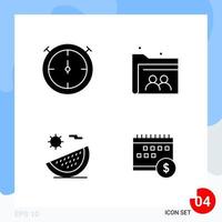 Modern Pack of 4 Icons Solid Glyph Symbols isolated on White Backgound for Website designing Creative Black Icon vector background