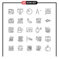 conjunto de 25 iconos de estilo de línea para web y símbolos de esquema móvil para signos de icono de línea de impresión aislados en fondo blanco conjunto de 25 iconos fondo de vector de icono negro creativo