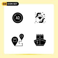 4 Solid Glyph concept for Websites Mobile and Apps ad location digital heart protection shipping Editable Vector Design Elements