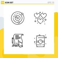 Collection of 4 Universal Line Icons Icon Set for Web and Mobile Creative Black Icon vector background