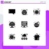 Modern Set of 9 Solid Glyphs and symbols such as cereals design reservation screen fast Editable Vector Design Elements