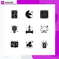 Modern Set of 9 Solid Glyphs and symbols such as plumbing pipe box budget profit Editable Vector Design Elements