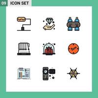 Universal Icon Symbols Group of 9 Modern Filledline Flat Colors of food cake table cafe swing Editable Vector Design Elements