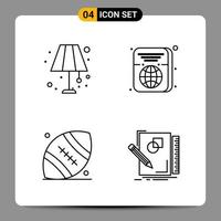 4 Black Icon Pack Outline Symbols Signs for Responsive designs on white background 4 Icons Set Creative Black Icon vector background