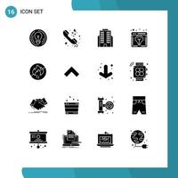 Set of 16 Commercial Solid Glyphs pack for no fire launch phone call idea browser Editable Vector Design Elements