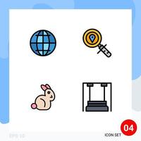 4 Universal Filledline Flat Color Signs Symbols of globe rabbit map navigation childhood Editable Vector Design Elements