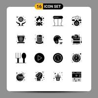 16 Universal Solid Glyph Signs Symbols of hat lab campfire experiment table Editable Vector Design Elements