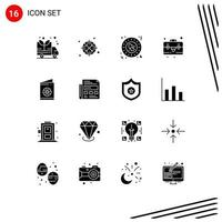 User Interface Pack of 16 Basic Solid Glyphs of identification card card love business card briefcase Editable Vector Design Elements