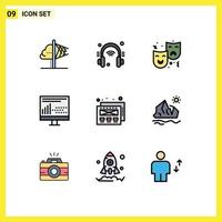 Mobile Interface Filledline Flat Color Set of 9 Pictograms of programing design internet of things coding circus Editable Vector Design Elements