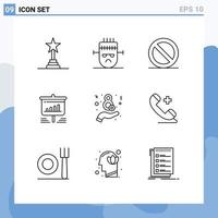 Set of 9 Commercial Outlines pack for eight business close analytics board Editable Vector Design Elements