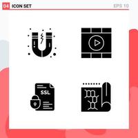 Collection of 4 Vector Icons in solid style Modern Glyph Symbols for Web and Mobile Solid Icon Sign Isolated on White Background 4 Icons Creative Black Icon vector background