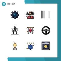 paquete de línea de vector editable de 9 colores planos de línea de llenado simple del controlador de brújula del dispositivo de rueda elementos de diseño de vector editable de pascua