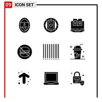 9 General Icons for website design print and mobile apps 9 Glyph Symbols Signs Isolated on White Background 9 Icon Pack Creative Black Icon vector background