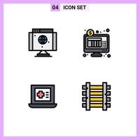 Editable Vector Line Pack of 4 Simple Filledline Flat Colors of computer medical technology internet banking railways Editable Vector Design Elements