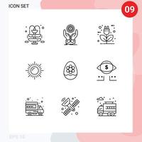 Universal Icon Symbols Group of 9 Modern Outlines of decoration sun auto nature energy Editable Vector Design Elements
