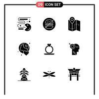 9 Thematic Vector Solid Glyphs and Editable Symbols of day world map globe location Editable Vector Design Elements
