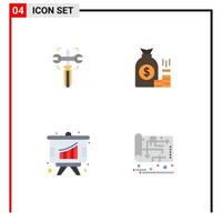 Set of 4 Commercial Flat Icons pack for setting savings screw bank analysis Editable Vector Design Elements