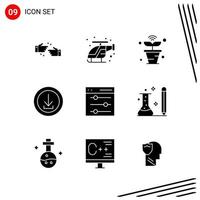 Collection of 9 Vector Icons in solid style Pixle Perfect Glyph Symbols for Web and Mobile Solid Icon Signs on White Background 9 Icons Creative Black Icon vector background