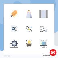 conjunto de 9 paquetes de colores planos comerciales para trabajo de flujo de servidor de enlace compartir elementos de diseño vectorial editables vector