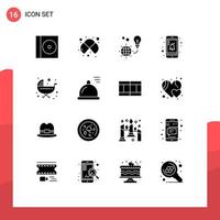 User Interface Pack of 16 Basic Solid Glyphs of kids reminder protection notification earth Editable Vector Design Elements