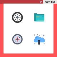 Editable Vector Line Pack of 4 Simple Flat Icons of accessories file wheels computer navigation Editable Vector Design Elements