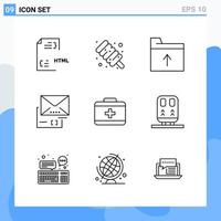 Modern 9 Line style icons Outline Symbols for general use Creative Line Icon Sign Isolated on White Background 9 Icons Pack Creative Black Icon vector background