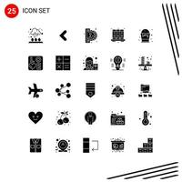 Mobile Interface Solid Glyph Set of 25 Pictograms of color notebook insert coin knowledge agenda Editable Vector Design Elements