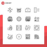 16 Universal Outline Signs Symbols of screen computer school coding summary Editable Vector Design Elements