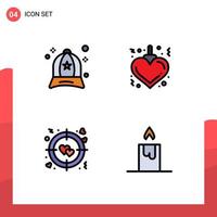 4 User Interface Filledline Flat Color Pack of modern Signs and Symbols of accessories target fashion xmas fire Editable Vector Design Elements