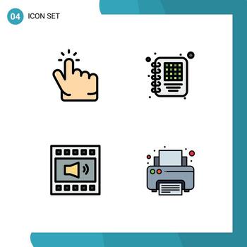 4 User Interface Filledline Flat Color Pack of modern Signs and Symbols of click open volume point management volume Editable Vector Design Elements