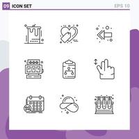 Set of 9 Vector Outlines on Grid for network clipboard sale tag game slot machine Editable Vector Design Elements