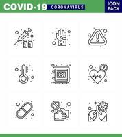 Coronavirus 2019nCoV Covid19 Prevention icon set  thermometer medicine hygiene healthcare warning viral coronavirus 2019nov disease Vector Design Elements