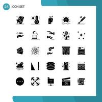 Set of 25 Commercial Solid Glyphs pack for ball shine education sea day Editable Vector Design Elements