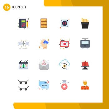conjunto de pictogramas de 16 colores planos simples de estructura rejilla construcción eléctrica papas fritas paquete editable de elementos creativos de diseño de vectores