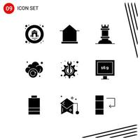 Pack of 9 Modern Solid Glyphs Signs and Symbols for Web Print Media such as technical maintenance chess technology refresh Editable Vector Design Elements