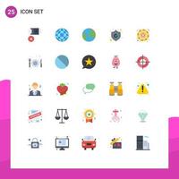 Pack of 25 Modern Flat Colors Signs and Symbols for Web Print Media such as hotel token globe coin shield Editable Vector Design Elements