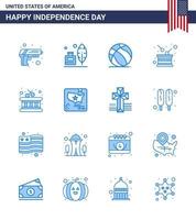 Modern Set of 16 Blues and symbols on USA Independence Day such as drum independence football holiday day Editable USA Day Vector Design Elements