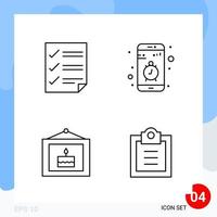 Modern Pack of 4 Icons Line Outline Symbols isolated on White Backgound for Website designing Creative Black Icon vector background