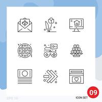 Group of 9 Modern Outlines Set for game fast food nature food house Editable Vector Design Elements