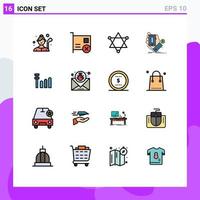 Flat Color Filled Line Pack of 16 Universal Symbols of currency shopping hardware hand space Editable Creative Vector Design Elements