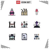 Pack of 9 Modern Filledline Flat Colors Signs and Symbols for Web Print Media such as traning talent microphone life party Editable Vector Design Elements