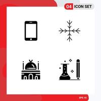 Modern Set of 4 Solid Glyphs and symbols such as cell mosque call nature place Editable Vector Design Elements