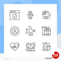 Modern Pack of 9 Icons Line Outline Symbols isolated on White Backgound for Website designing Creative Black Icon vector background