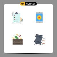 conjunto moderno de 4 iconos y símbolos planos, como lista de comprobación, lista de corazón, ensalada móvil, elementos de diseño vectorial editables vector