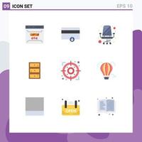 Pictogram Set of 9 Simple Flat Colors of strategy cupboard chair closet safe Editable Vector Design Elements