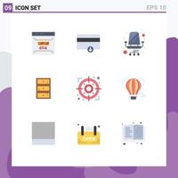 Pictogram Set of 9 Simple Flat Colors of strategy cupboard chair closet safe Editable Vector Design Elements