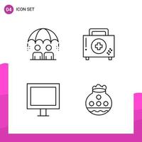 Outline Icon set Pack of 4 Line Icons isolated on White Background for responsive Website Design Print and Mobile Applications Creative Black Icon vector background