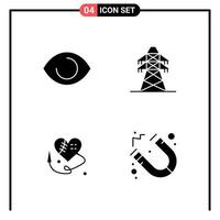 conjunto de 4 iconos de estilo sólido para web y símbolos de glifos móviles para imprimir signos de iconos sólidos aislados en fondo blanco 4 conjunto de iconos fondo de vector de icono negro creativo